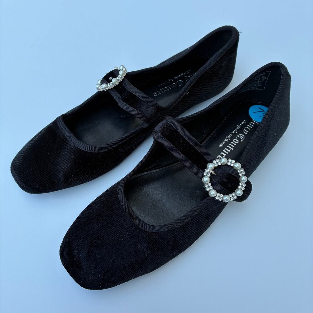 Juicy Couture Black Velvet Bijoux Mary Jane Flats NWOT Womens 7.5